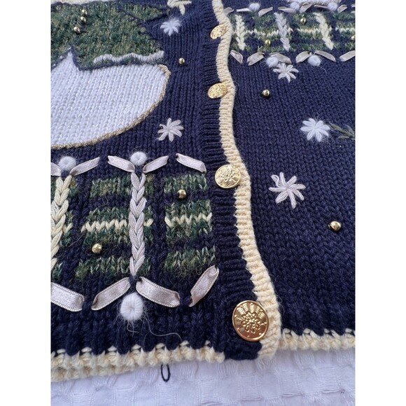 Vintage Snowman Cardigan Hand Embroidered Christopher & Banks Size L Christmas - Picture 5 of 16
